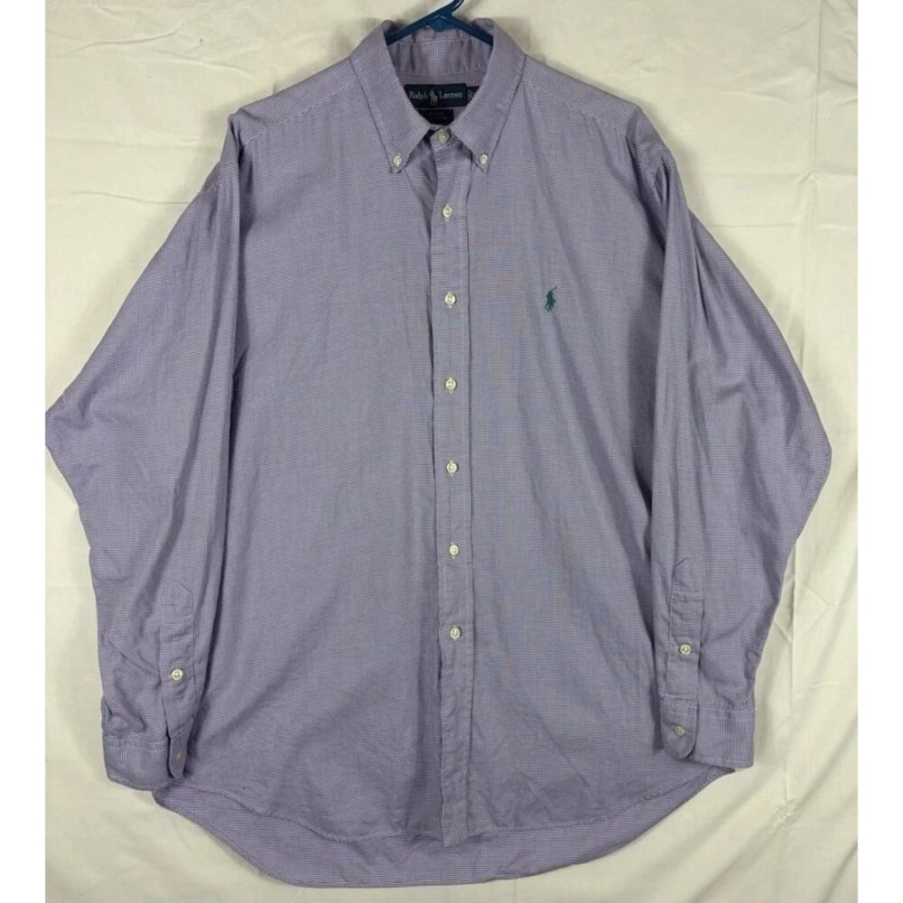Ralph Lauren Blake L/S Button Shirt Green Pony Purple Houndstooth Men’s Large